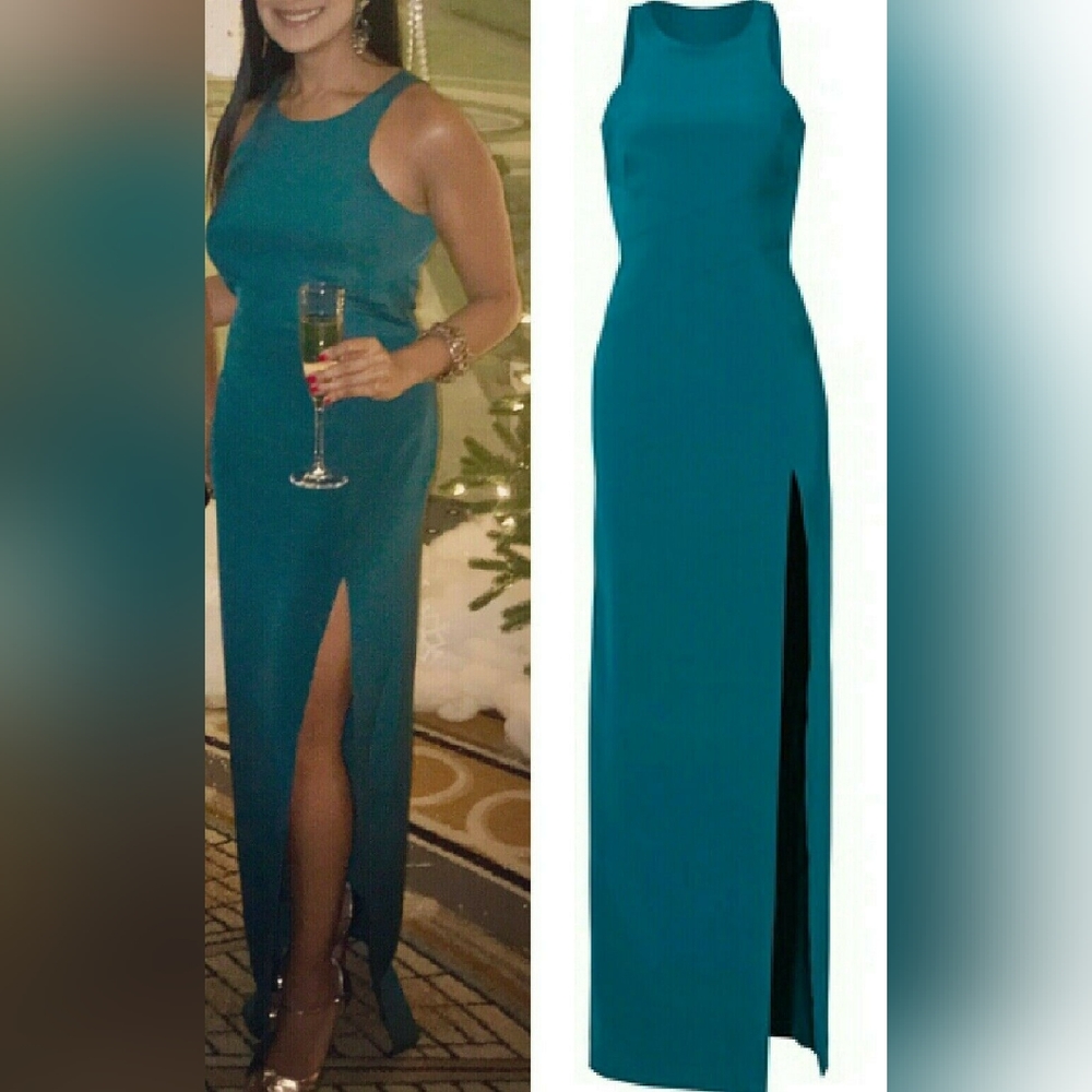 ◇$1,200 NEW GABRIELA CADENA TEAL SILK RUNWAY RED CARPET GOWN DRESS US 4